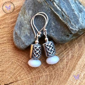 Silver Celtic White Agate Earrings